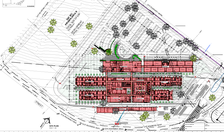 Approved site development plan for Erf 307, KwaMhlanga B, showing the hospital building, access roads and parking